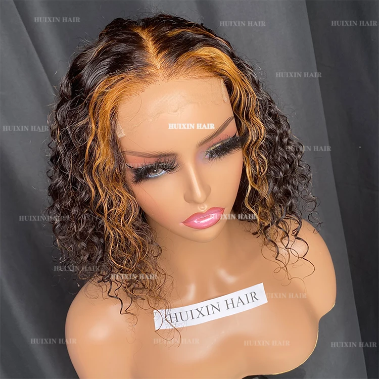 Peruvian Brazilian Good Quality Wholesale Curly Raw Virgin Human Hair Piano Color 4x4 Hd Lace Deep Wave Closure Wig