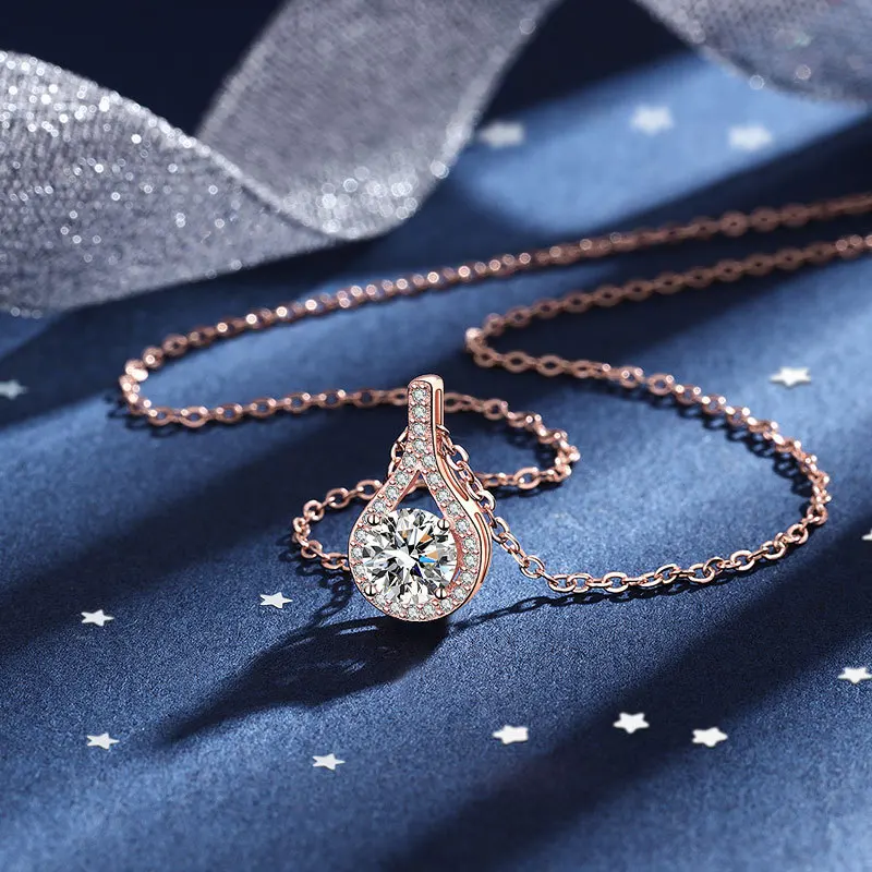 Romantic Fashion jewelry solid sterling silver cz water drop moissanite pendant necklace