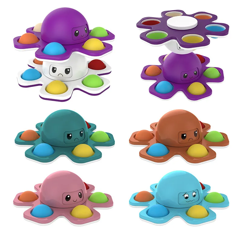 Silicone Popping Octopus Double-sided Relieve Stress Finger Spinner Bubble Hand Sensory Simple Fidget Octopus Toy