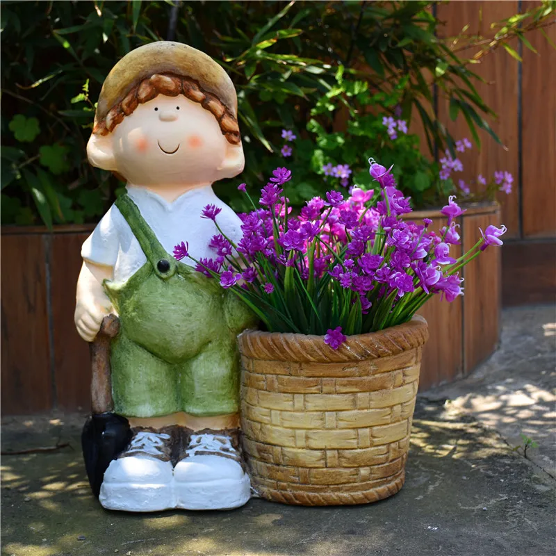 46cm cheap magnesia boy statue flower pot girl statue garden pot MGO boy & girl sculpture pot for home garden decoration