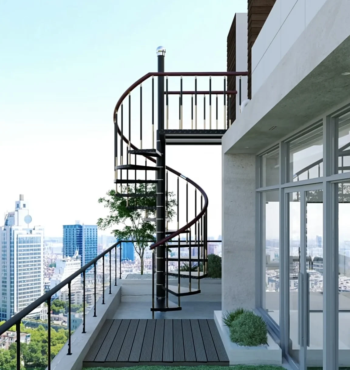 Professional Customization Stainless Steel Spiral Staircase Safety Railing Garden Stairs Exterior Wrought Spiral Staircase
