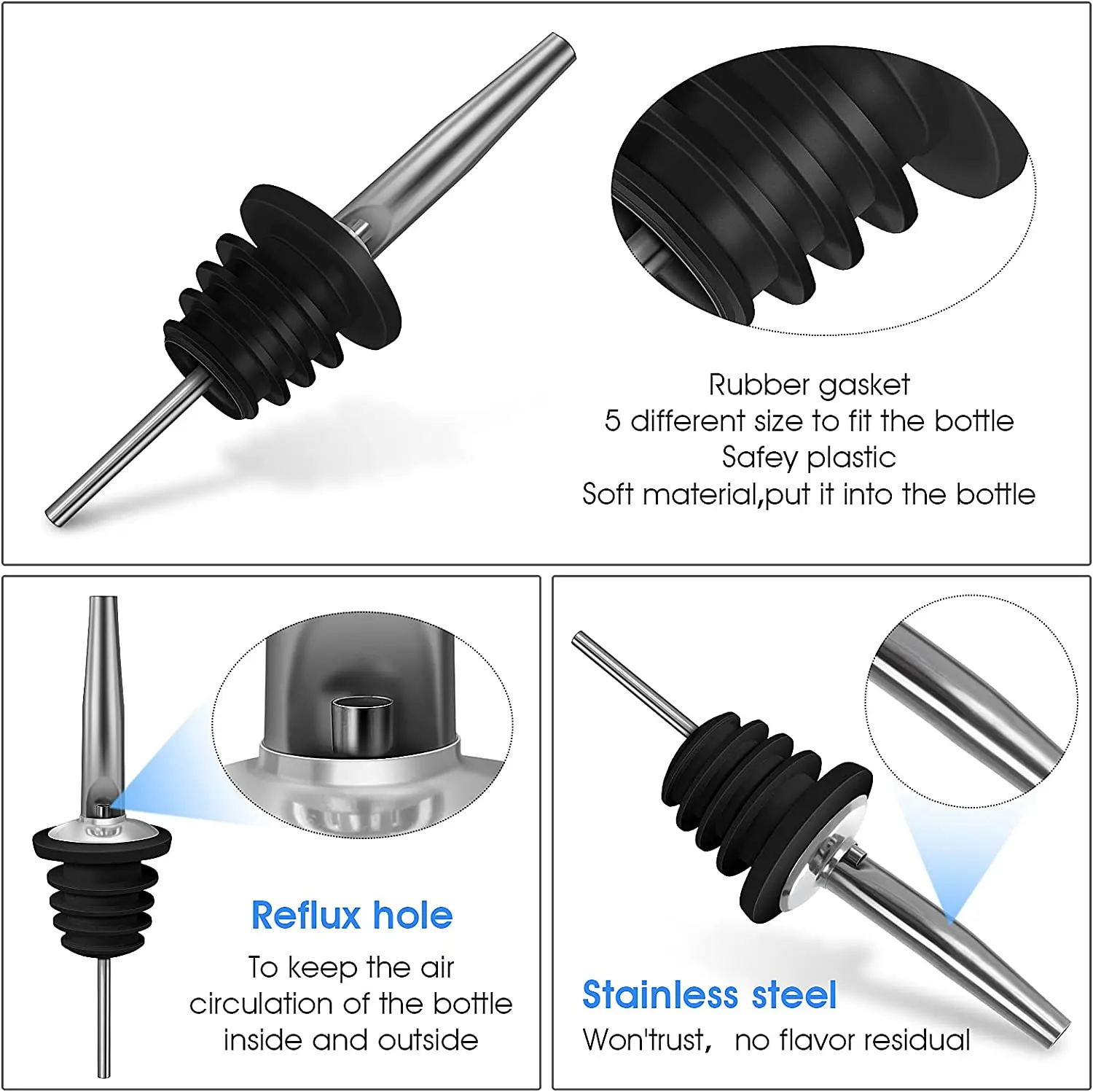 Stainless Steel Bottle Pourers Shot Liquor Metal Aerator Spout Wine Pourer