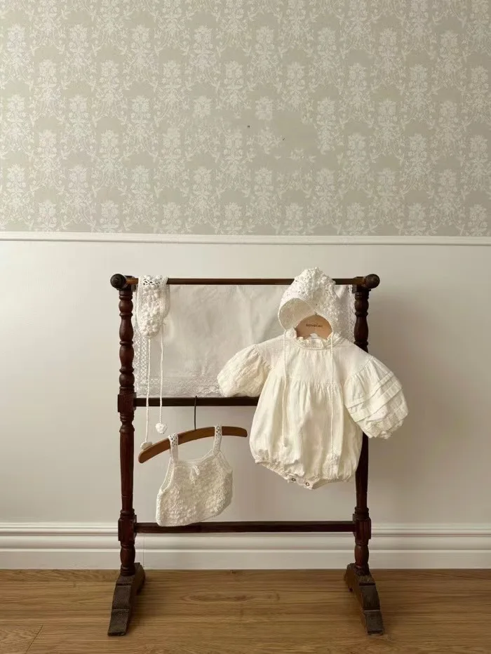 2023 spring autumn infant toddler baby girls ruffles romper newborn baby kids long sleeve jumpsuit solid brown clothing 86051