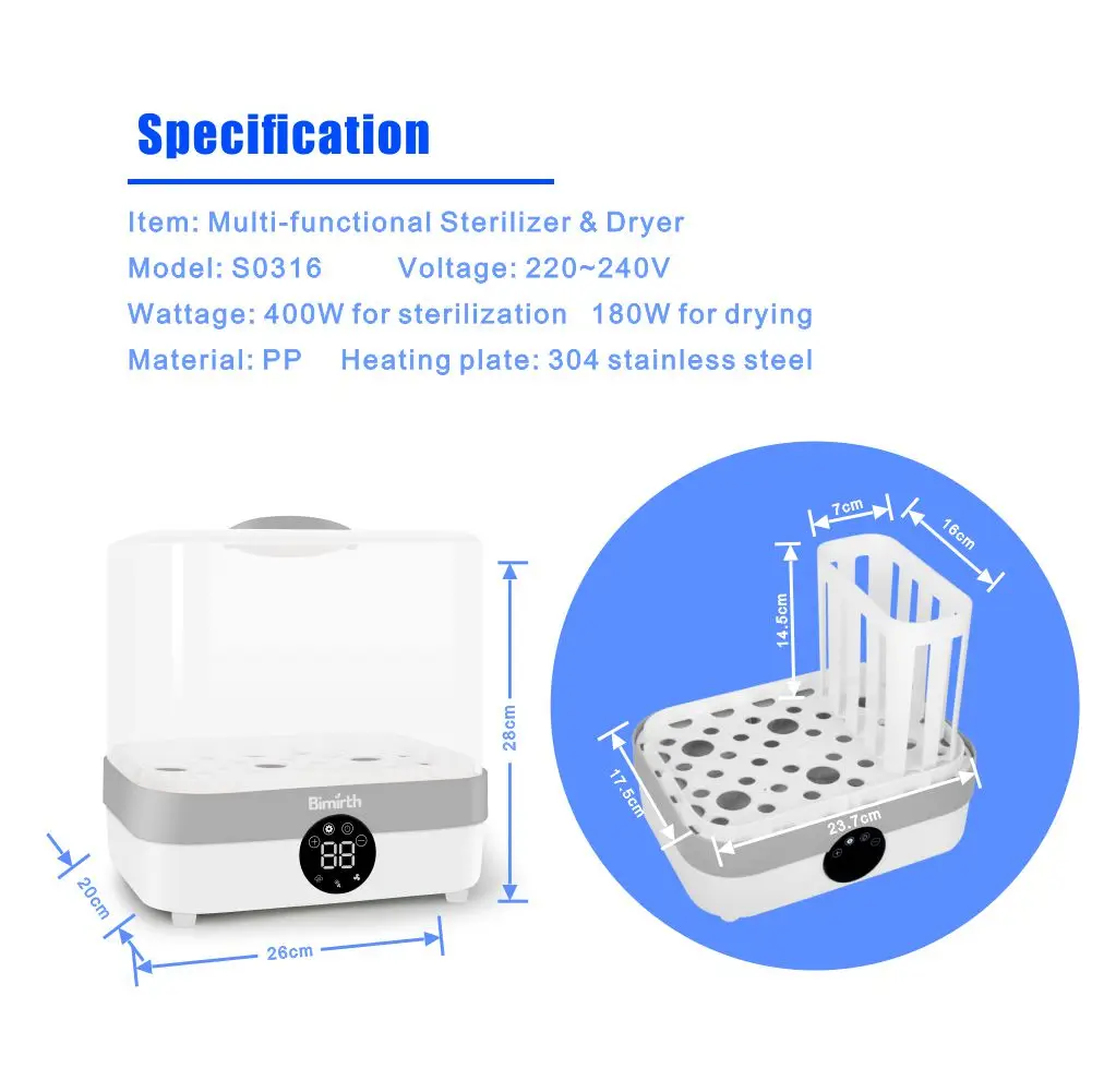 bottle sterilizer dryer baby safe material UK plug 220V electric bimirth sterilizer and dryer for baby