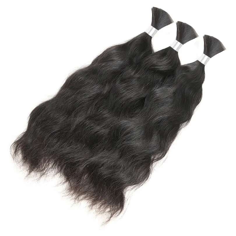 Brazilian Remy Human Hair Wavy Bulk Hair Weaving For Braiding 100% Unprocessed No Weft Human Hair Bulk Extensions Natural Wavy
