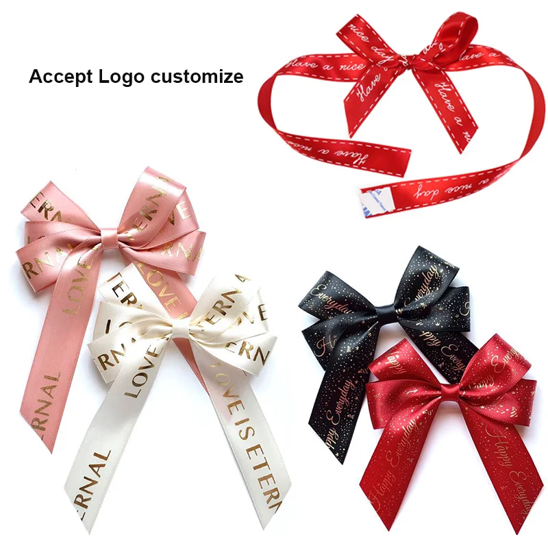 Pre-made Self adhesive Decoration Perfume bottle Pretie Ribbon tie Craft Satin Gift Ribbon Bow for gift package