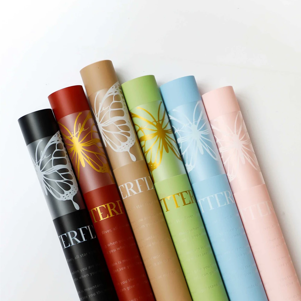 Fall In Color Luxury Butterfly Style Flower Wrapping Paper Waterproof Floral Bouquet Packaging Paper