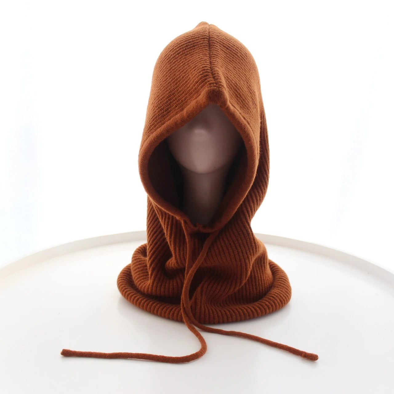 Вязаные кашемировые шапки с капюшоном RTS унисекс, однотонные регулируемые эластичные зимние шапки с кулиской, Балаклава с капюшоном