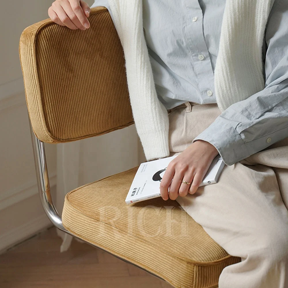 Mid Century Modern Yellow Corduroy Fabric Medium Back Armchair Retro Leisure Accent Chair with Metal Legs