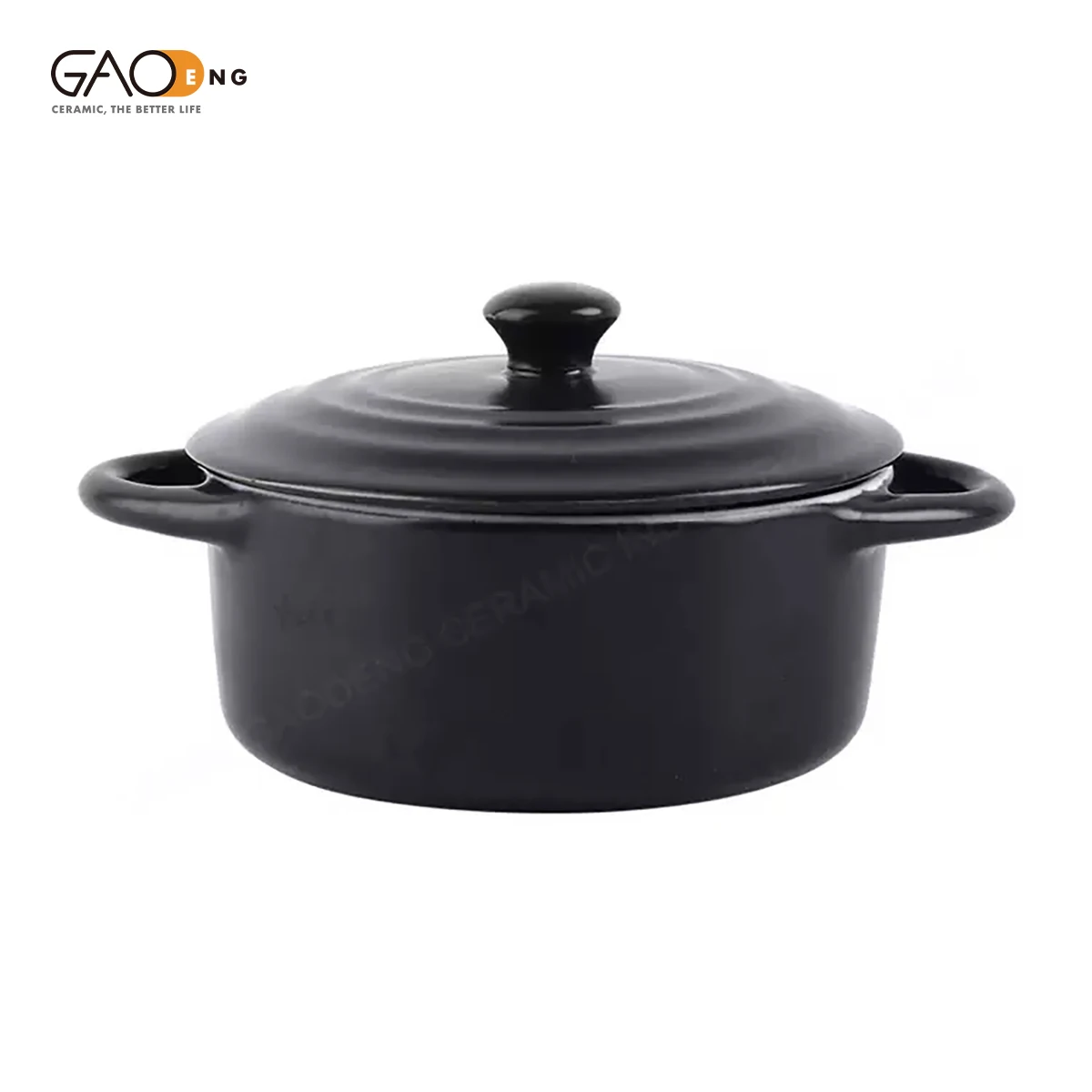 Ceramic pot Korean style matt black ceramic soup bowl with two handles and cover/lid