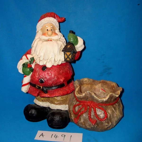 Christmas decorative resin santa claus with candle holder
