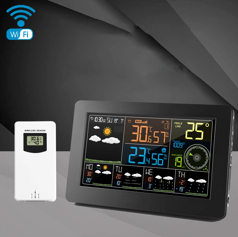 DD2479 Wi-Fi уличная температура влажность давление ветер прогноз погоды настенные часы Цифровая метеостанция