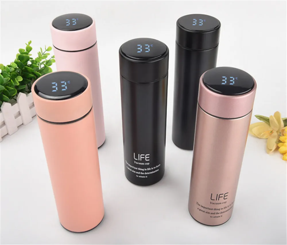 Vacuum insulated mug stainless steel promotional smart drinkware water bottle with led temperature display
