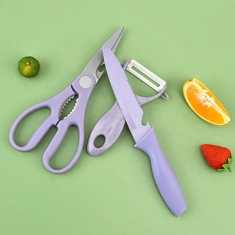 Colorful Straw Five-piece Rainbow Model Stainless Steel Spray Paint Knife Set Kitchen Box Set of Knives