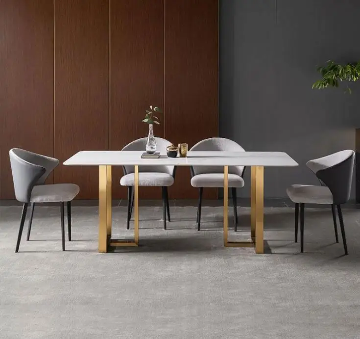 Nordic Light Luxury Furniture Marble Top Dining Table Restaurant Table Sets Gold Plated Frame