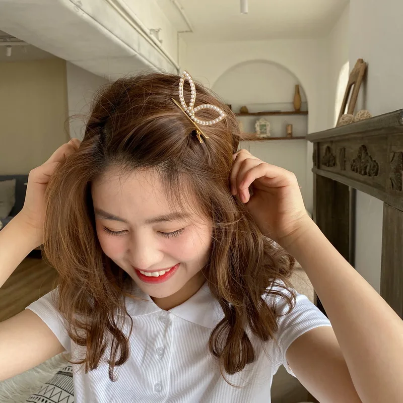 
ONYSS Korean Ins Style Hair Butterfly Bunny Ear Hairpin Metal Pearl Pretty Hairpins Butterfly Clips For Women 