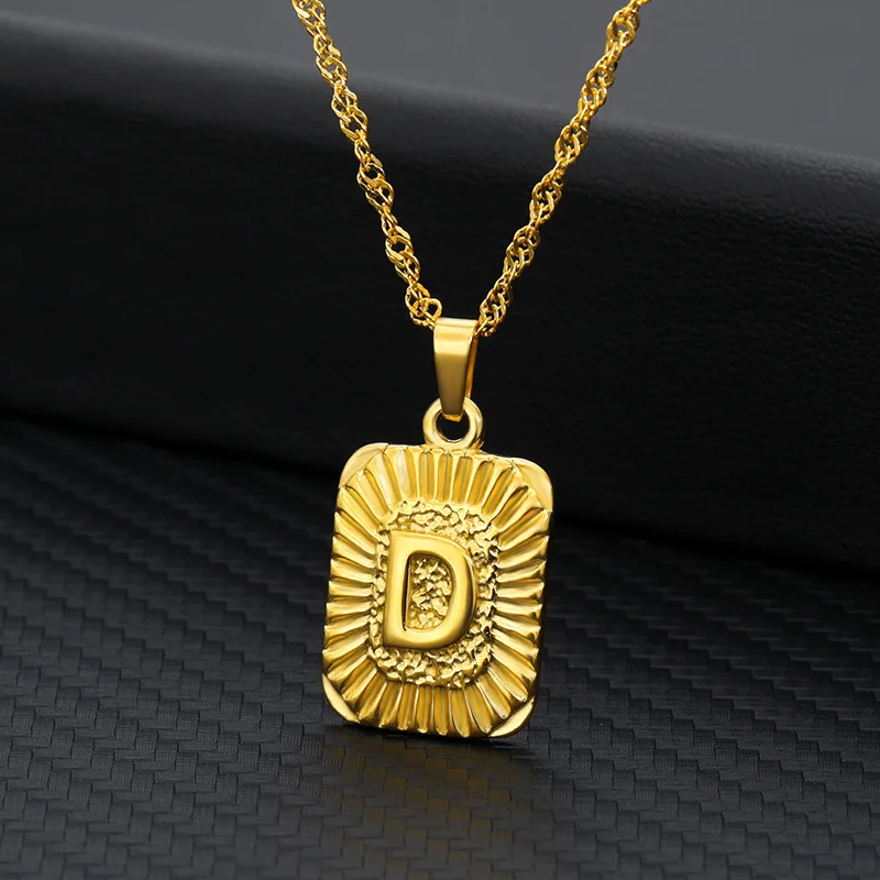 Fashion Gold Plated English 26 Letters Square Pendant Necklace Women Man Hiphop Gold Link Chain Fine Jewelry Ornaments