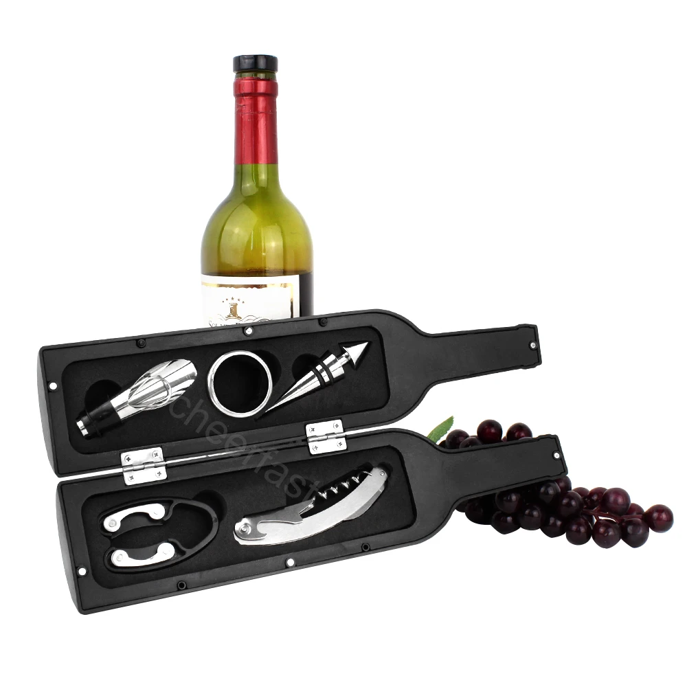 Cheaper  wine bottle shaped gift set and Wine Accessory Gift Set and 5pcs wine accessories gift set in bottle shaped