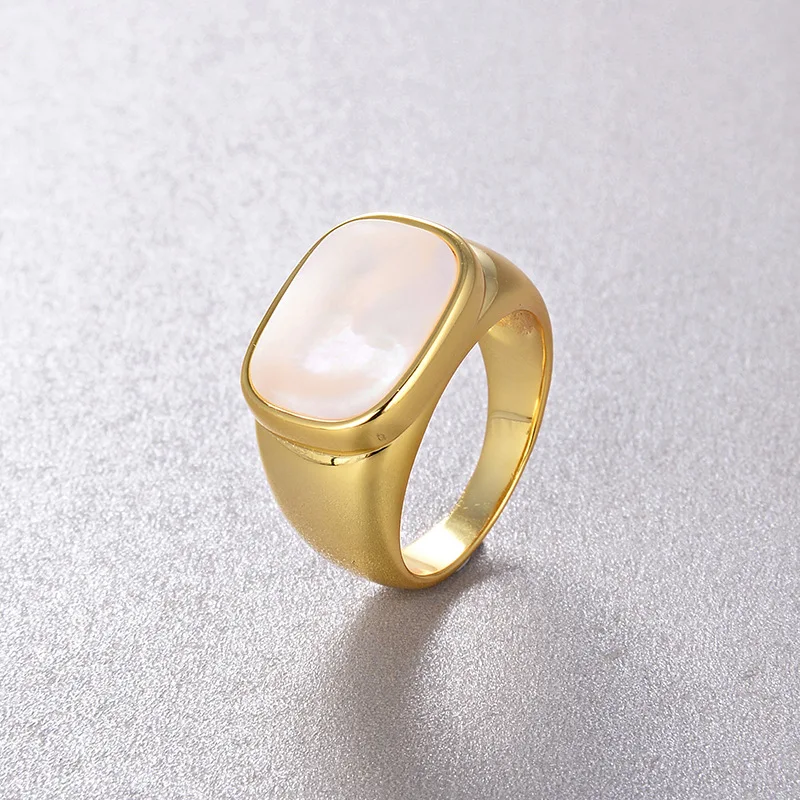 925 Sterling Silver 18k Gold Natural Mother of Pearl Ring Black White Agate Ring Open Ring for Women
