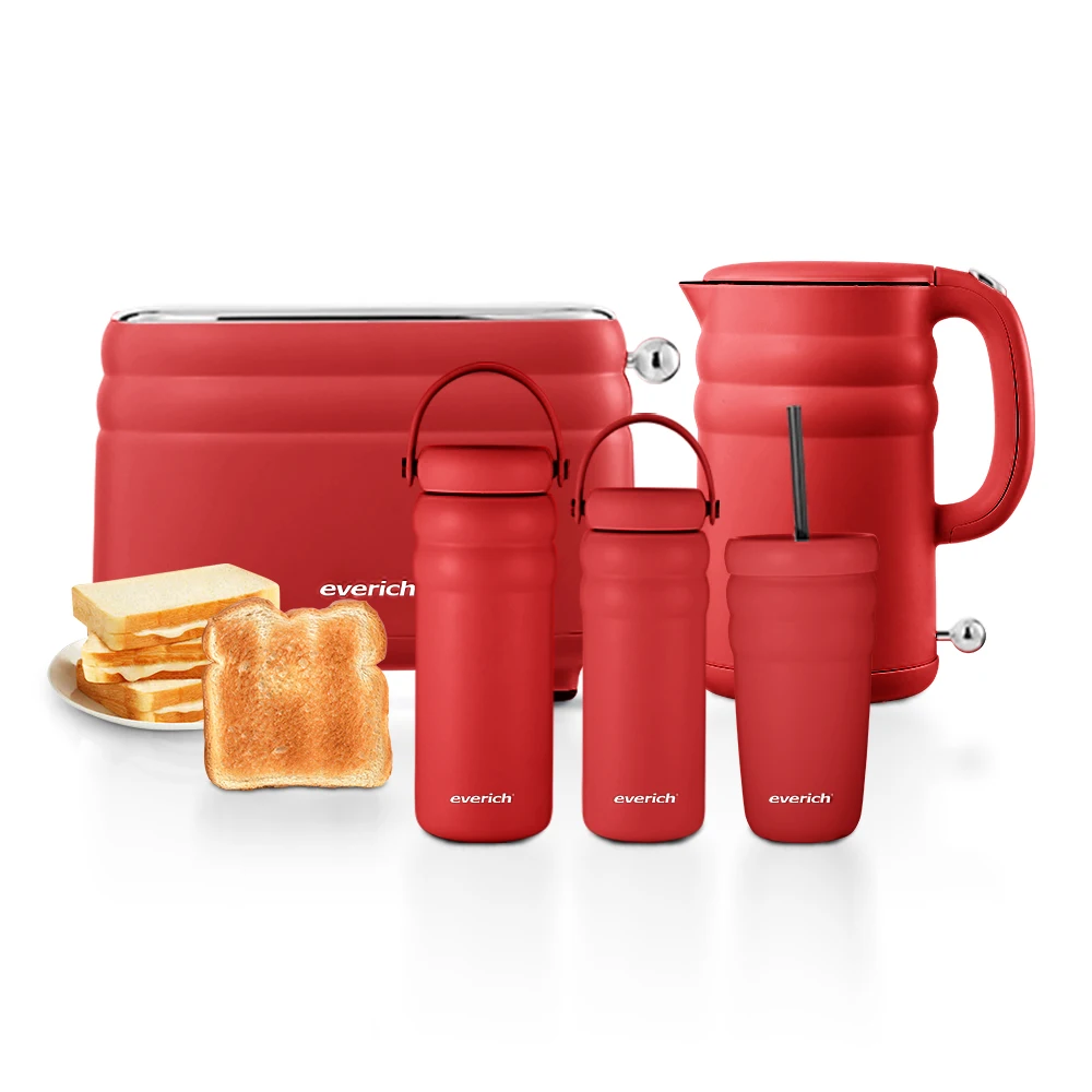 High Quality New Design Custom Color Logo Wholesale Factory Basics 2 Slice Extra-Wide Slot Toaster and Kettle