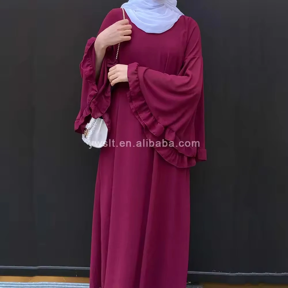 Wholesale Custom Abaya Turkey Ladies Islamic Clothing Luxury Chiffon Ruffled Sleeves Abaya Women Muslim Dresses Dubai Abaya