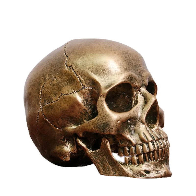 Hot sale  resin skull head statue for halloween Golden Skull head Halloween decoration gifts