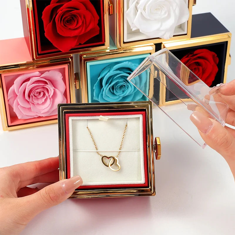 Valentines Mother Day Eternal Rose Preserved Rose Flowers in a Acrylic Box Preserved Rose in Ring Box