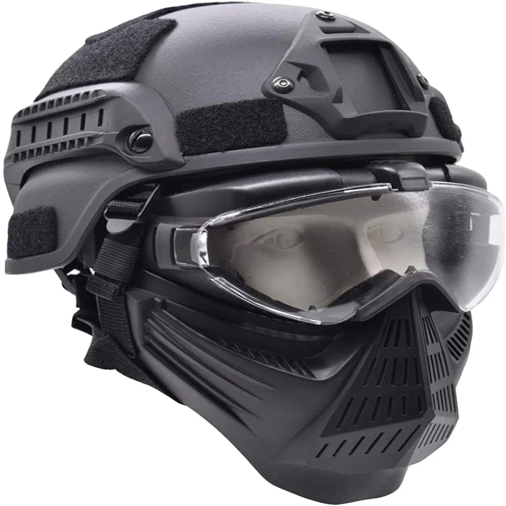 Tactical Airsoft Full Face Protective Helmet with Lens Goggles Mask, Apply to CS Survival Game Paintball Role-Playing