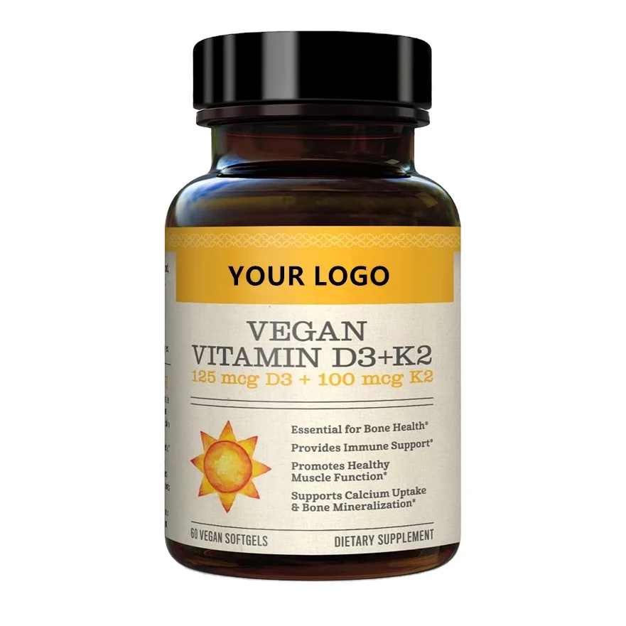 Vegan Vitamin D3 5000iu (125 mcg) + Vitamin K2 (100mcg VitaMK7) Healthy Muscle Function, and Immune Support