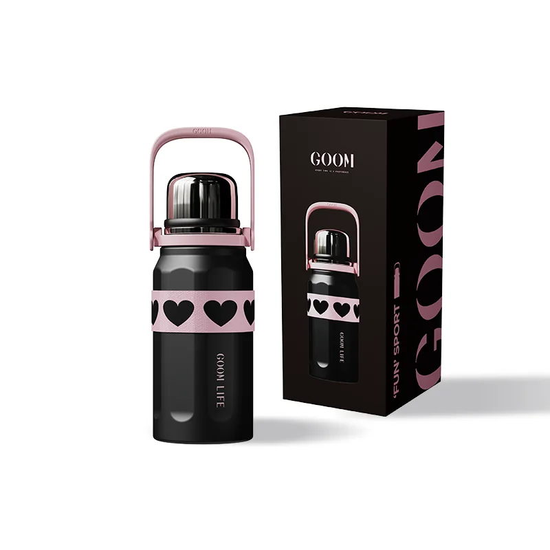 900 ml Stainless Steel Insulated Coffee Thermos Water Bottle with Carrying Strap and Lid Vacuum Flask for Hot or Cold Drinks
