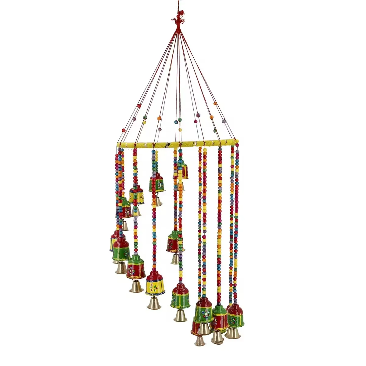 8 Inch Handcrafted Multi-Color Wooden Bell Home Decorative Accessory with Hanging Bells Unique Hand Crafted Design