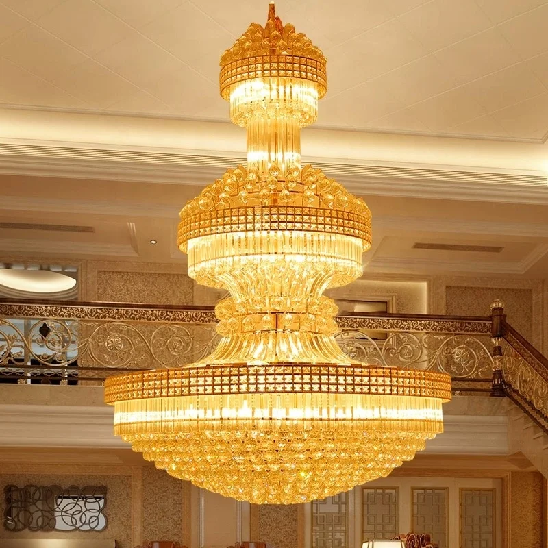Professional Custom Indoor Hotel Lobby Decoration Ceiling Lighting Luxury Large Project Modern Crystal Gold Chandelier Lighting