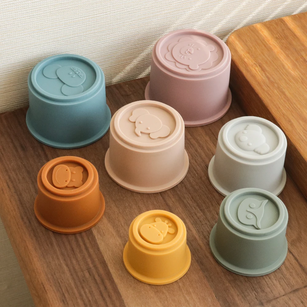 BPA FreeBaby Stacking Cups Toy Fun Educational Stack Cup Silicone Soft Teething Toy Stacking Tower