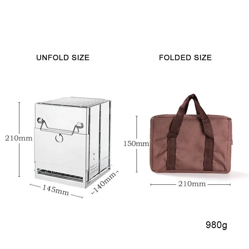 Outdoor Brazier Camping Wood Stove Portable Folding Wood Burner Blowpipe Kit Mini BBQ Grill Carry Bag Camping Equipment