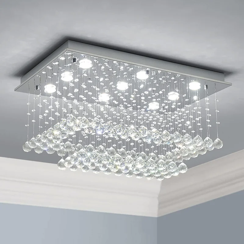 European Style Modern Raindrop Crystal Inlaid LED Ceiling Lamp Light Luxury 220V Switch Aluminum Iron Acrylic Cover Bedrooms