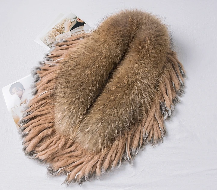 YR279 Detachable Fur Collar Fox Fur Shawl With Rabbit Fur Tassel