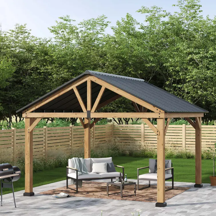 Алюминиевая водонепроницаемая наружная беседка Pergolas из кортеновой стали с рамкой садовая деревянная металлическими панелями