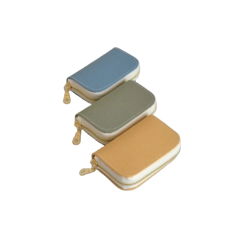Cute Mini Durable Canvas Money Coin Purse 4 Slots Card Holder Custom Logo Plain Zipper Key Wallet Bag Gift Package for Women