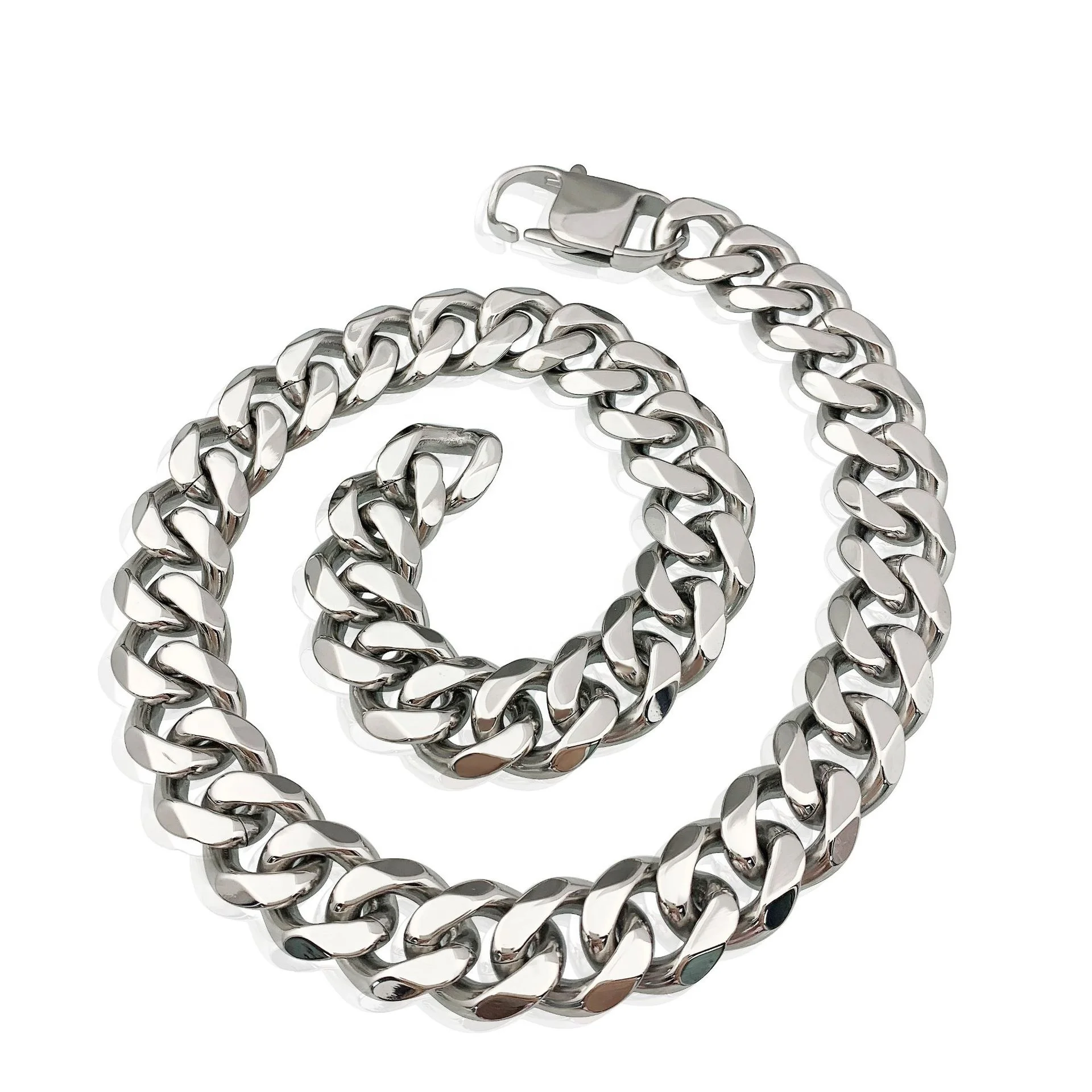 Top Quality Jewelry Chunky Heavy Miami custom 14mm Cuban Link Name Chain Necklace 316 L Stainless Steel Cuban Chain Necklace