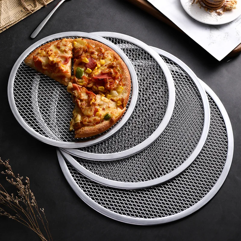 6-14inch Seamless Aluminum Pizza Screen Pan Baking Tray Metal Net Bakeware Non-stick Baking Tray