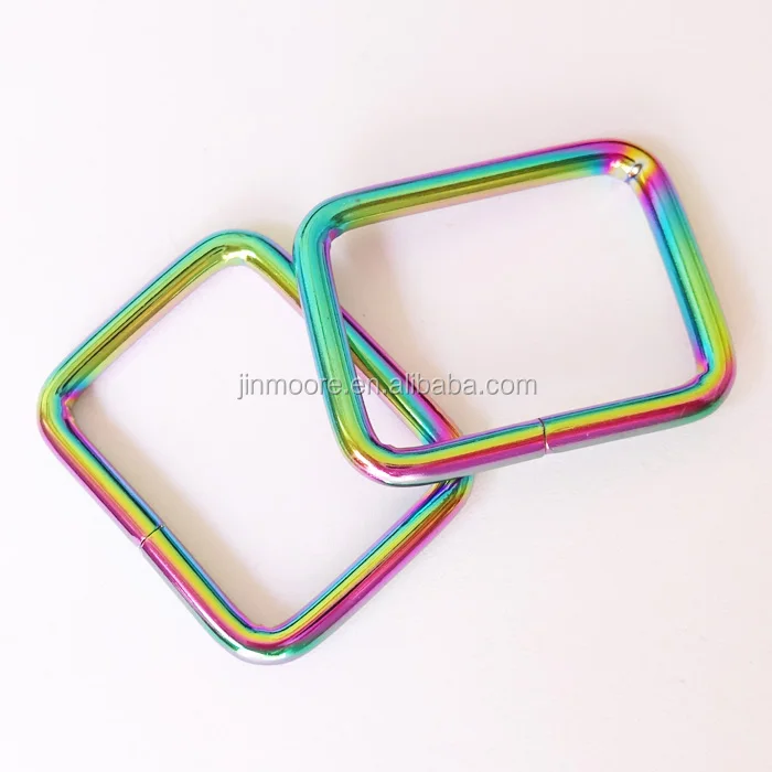 Rainbow Metal Rectangle Ring Buckles Webbing Strap Loops Adjuster Square Buckle