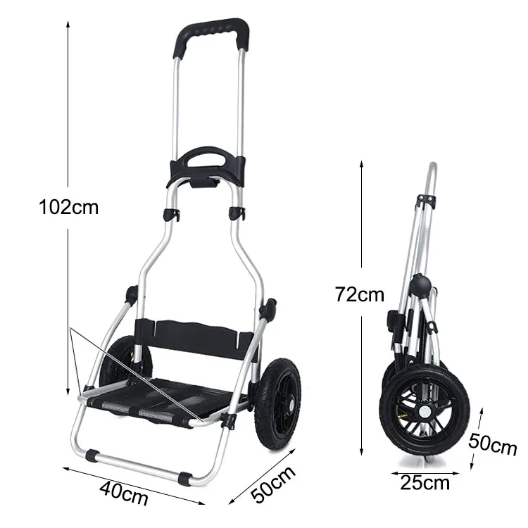 GARIDA Stainless Steel Frame Foldable Two-Wheeled Trolley Aluminium Lightweight Hand Trolley  Shopping Cart  GCG-032