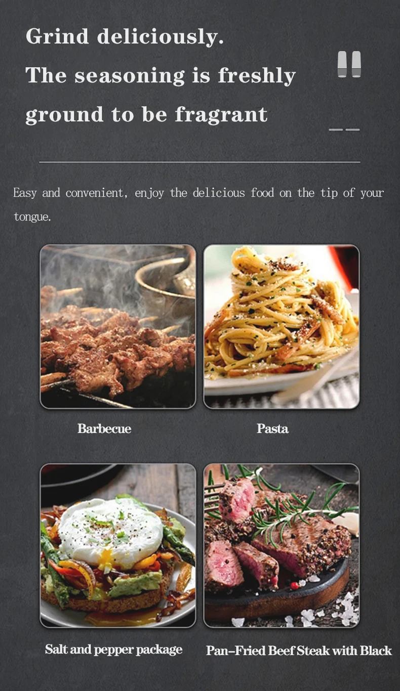 SP 2-in-1 salt& pepper grinder,  the LED indicator light is polished immediately, the translucent silo margin is clearly visible