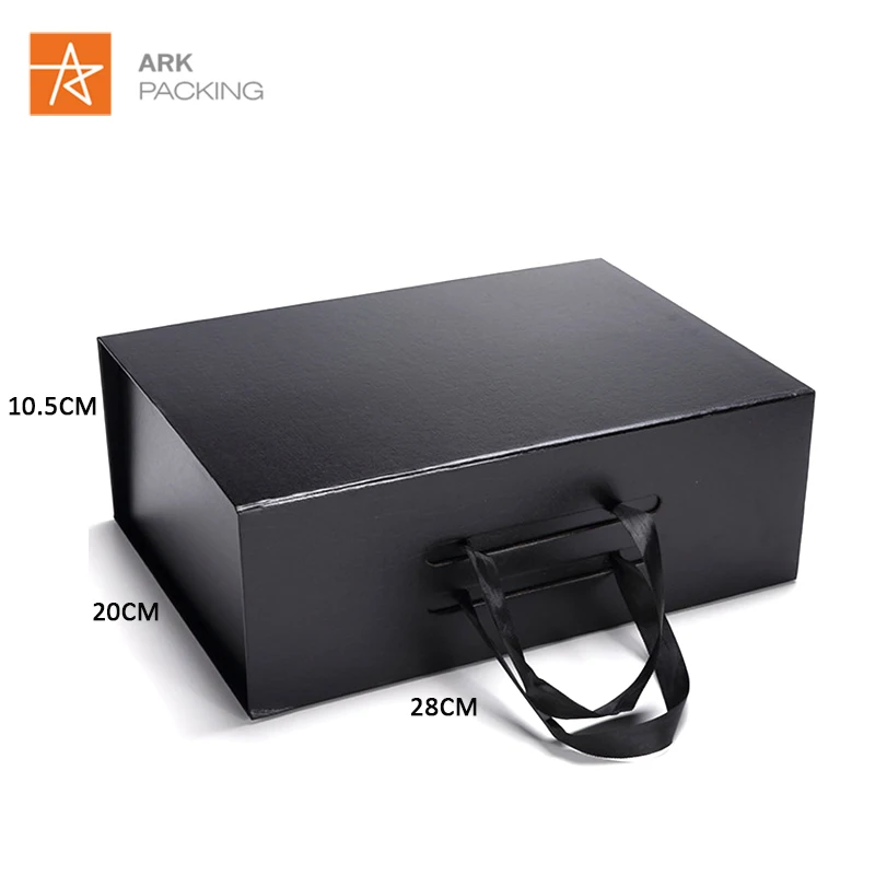 custom logo luxury foldable package printed large gift black folding mailer magnetic paper shipping packaging box with ribbon