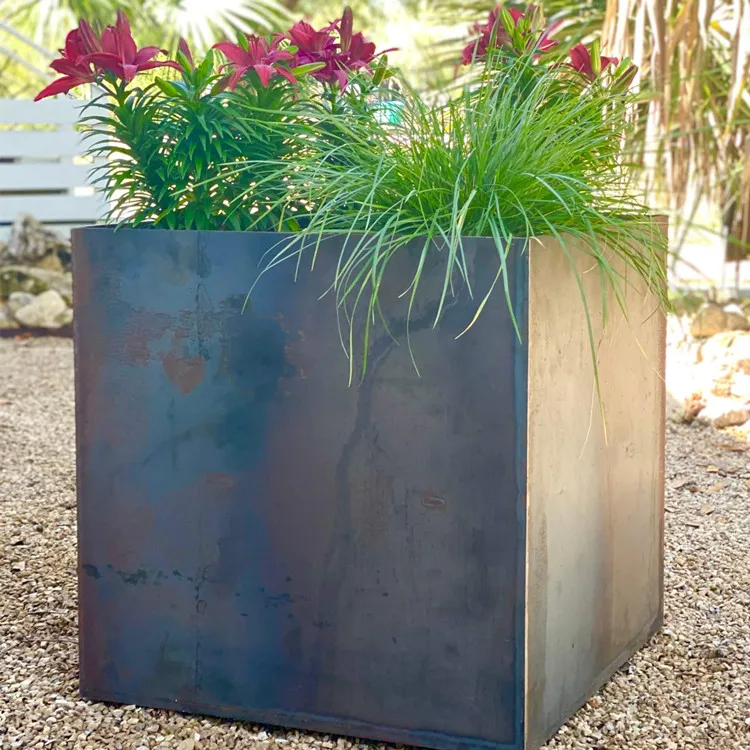 Modern  Corten Steel Planter Flower Pot Steel Plant Pot Stand Metal Flower Pot