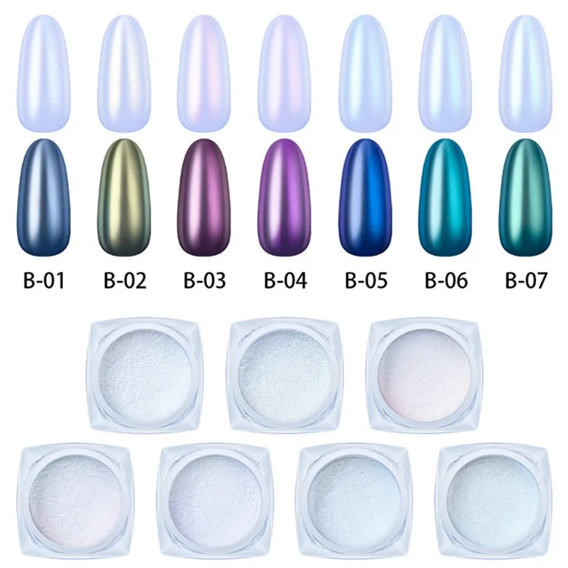 Wholesale Nail Art Press powder 6 colors Solid Laser Magic Mirror Powder Chrome pigment effect Espejo nail plating metal powder