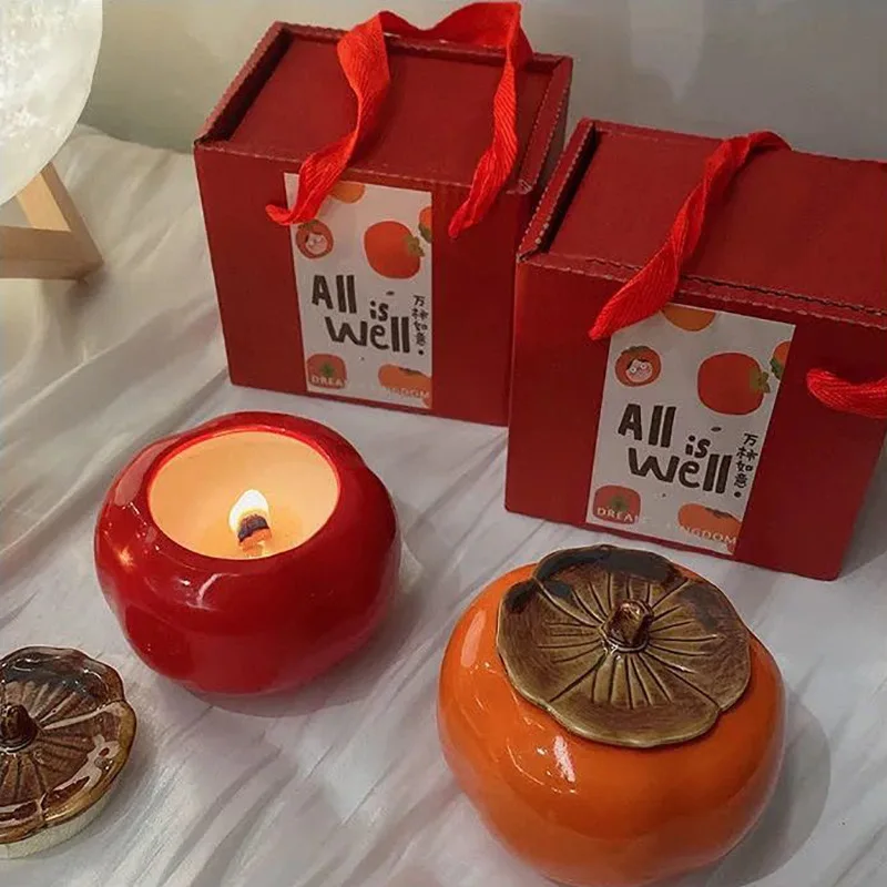China Manufacture Valentines Private Label All Is Well Beautiful Design Aromatherapy Oil Fragrance Persimmon Jars Scented Candle