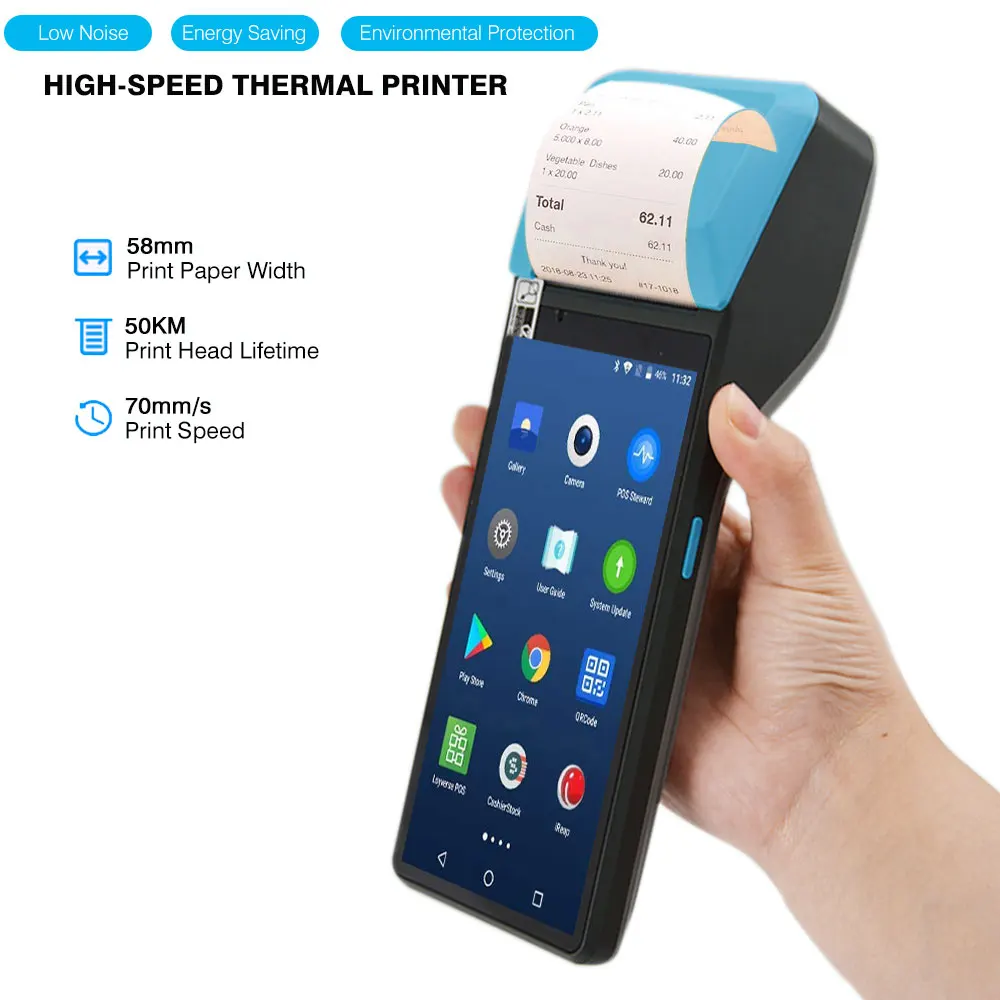  Умный мобильный 4G WiFi Портативный NFC Android POS-терминал с принтером