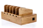 Multiple bamboo wood mobile charging stand for office