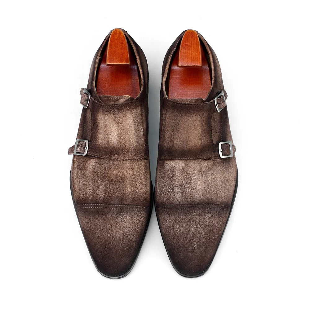 Fashion Style  Black Oxfords Handmade Dress Shoes Suede Classic Monk Men Leather Shoes In China